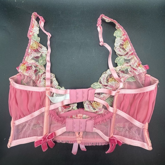 For Love & Lemons Pink Floral Needle Point Roses Bustier Size Medium - Picture 3 of 4
